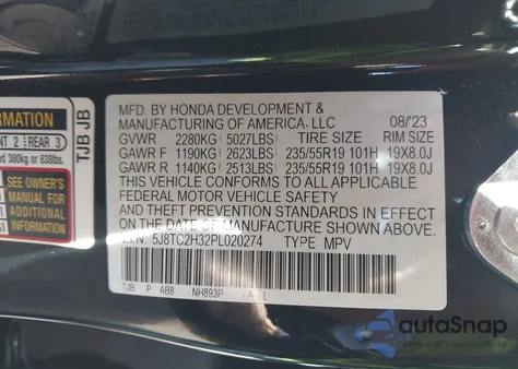 2023 Acura Rdx Standard z USA, uszkodzony, nr VIN 5J8TC2H32PL020274